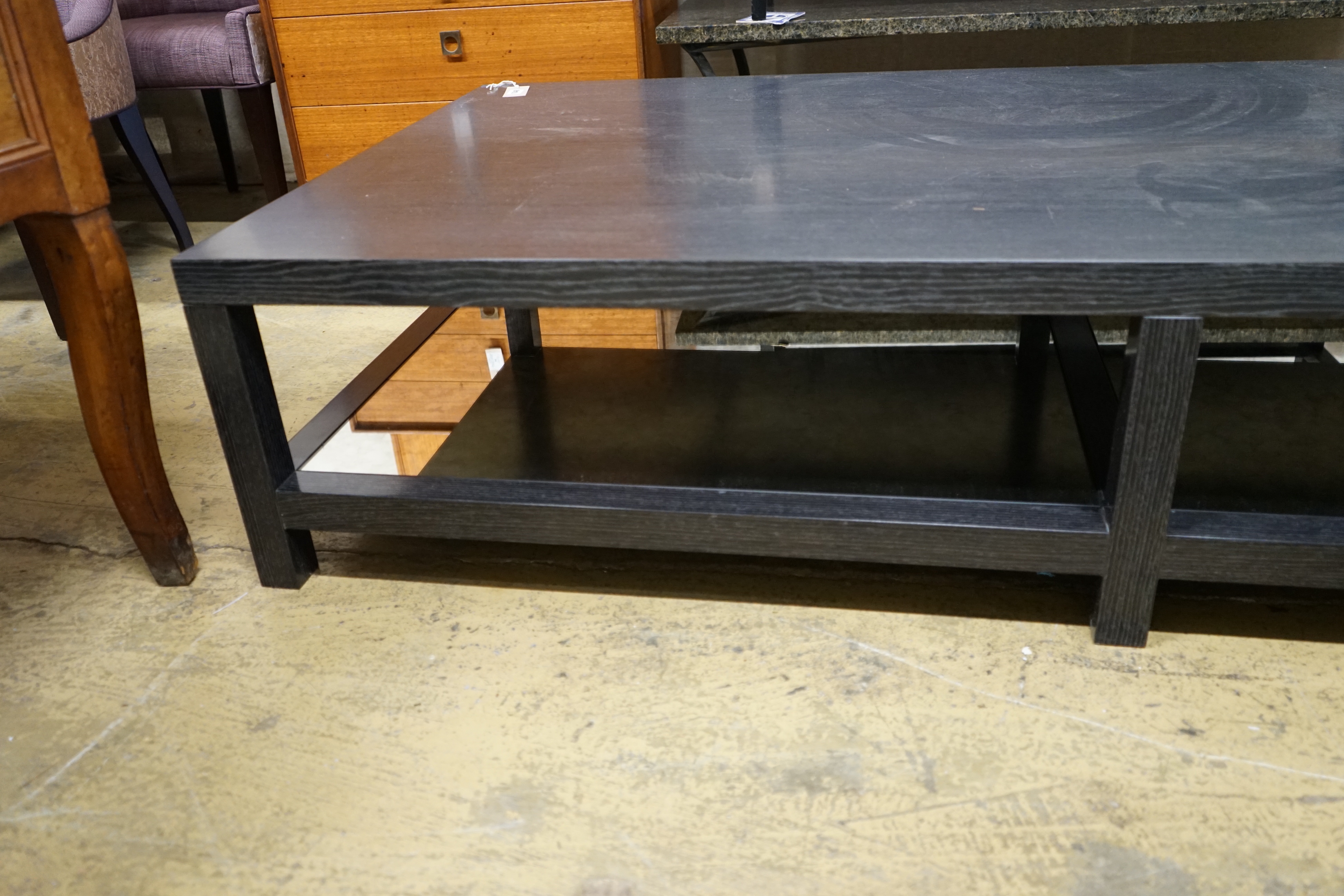 A custom made Decca Furniture Domicile coffee table, width 180cm, depth 89cm, height 38cm